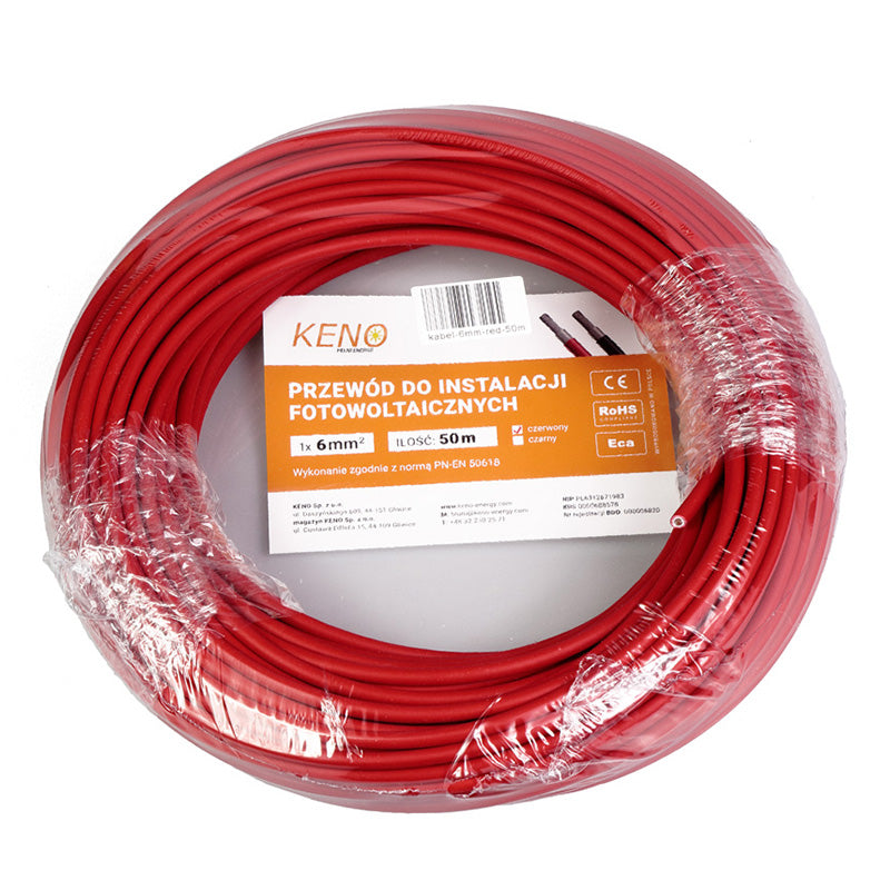 KENO 6mm² raudonas kabelis, 50m pakuotė