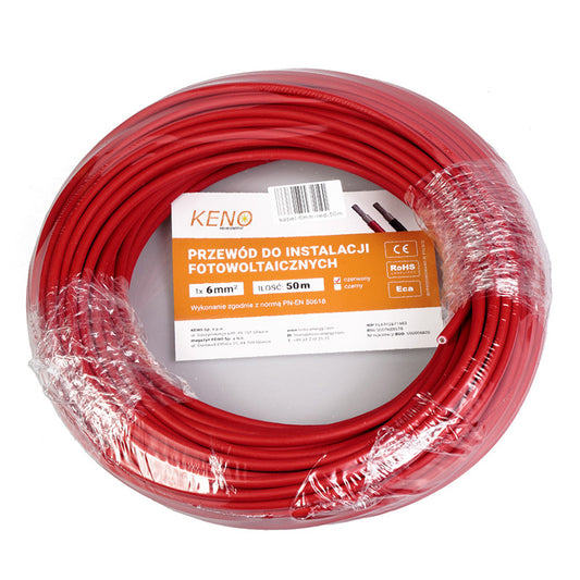 KENO 6mm² raudonas kabelis, 50m pakuotė